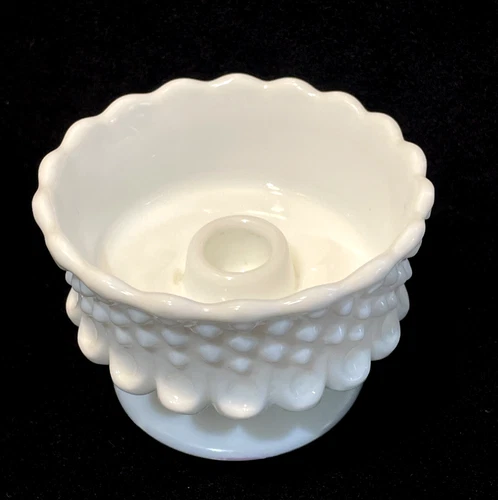 Vintage Fenton Hobnail Milk Glass Single Taper Candleholder Pedestal Bowl