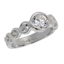 Sterling Silver Engagement CZ Ring w/ 6 mm 1 ct  Brilliant Cut Center CZ Stone