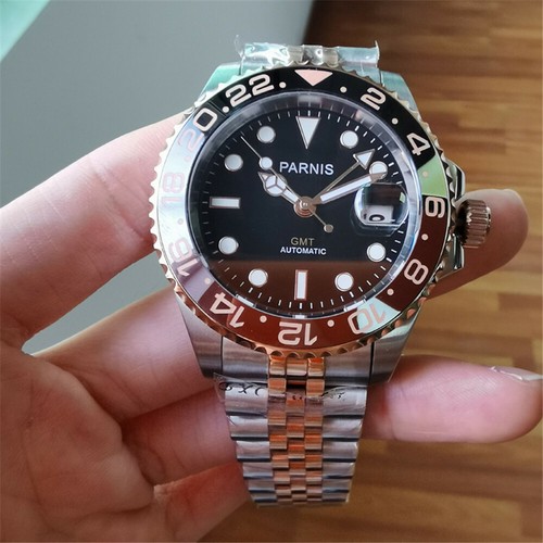 Orologio Uomo 40mm Parnis Movimento Automatico GMT Cristallo Zaffiro Lunetta Girevole - Foto 17 di 38