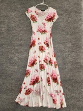 Forever 21 Women's Small Floral Wrap Maxi Dress White Pink
