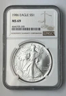 1986 American Silver Eagle First Year Of Mint $1 NGC MS69