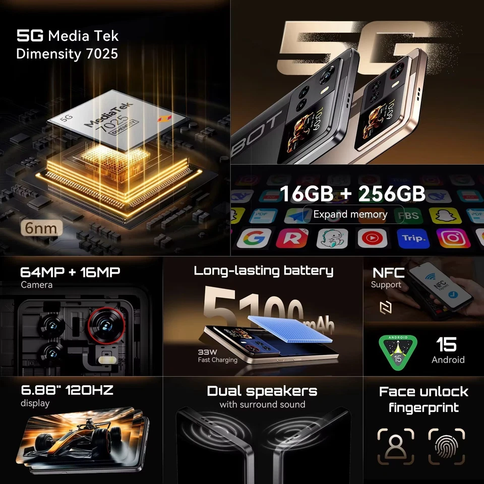 6,88 Zoll Dual Screen Cubot X100 5G Smartphone 16GB+256GB Android 15 5100mAh NFC - Bild 3 von 4