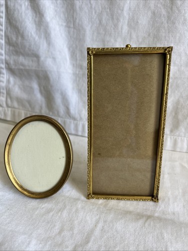2 Antique Brass Plated Stand Up Picture Frames 