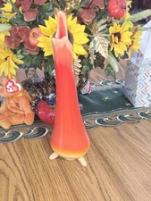 NICE LE SMITH BITTERSWEET ORANGE 3 TOE HOBNAIL 13.5" SWUNG VASE MID-CENTURY MCM