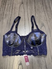 ADORE ME Corset Bra 34D Navy Blue Lace Stars    