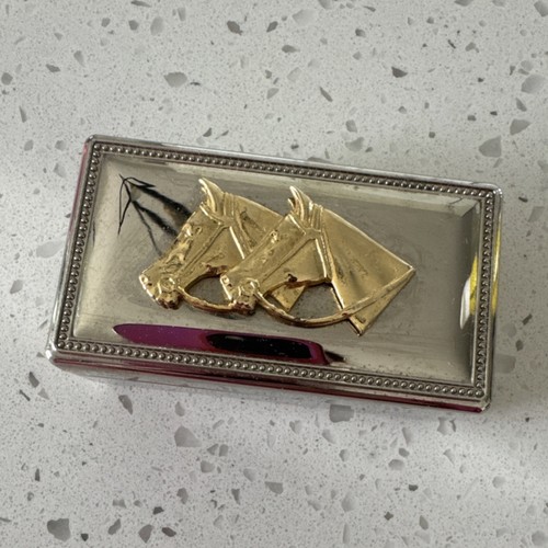 Vintage Gold Horse Head Hinged Trinket Box Silver-Tone Equestrian Collectible