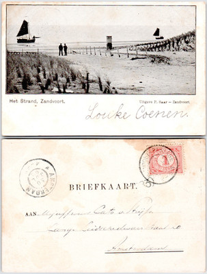 Netherlands Zandvoort Beach North Sea Dunes Sailboats People Fence Tower 1905 PC