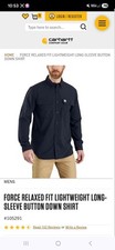 Carhartt Force Relaxed Fit Button Down Men's L Black Lightweight Workwear NWT