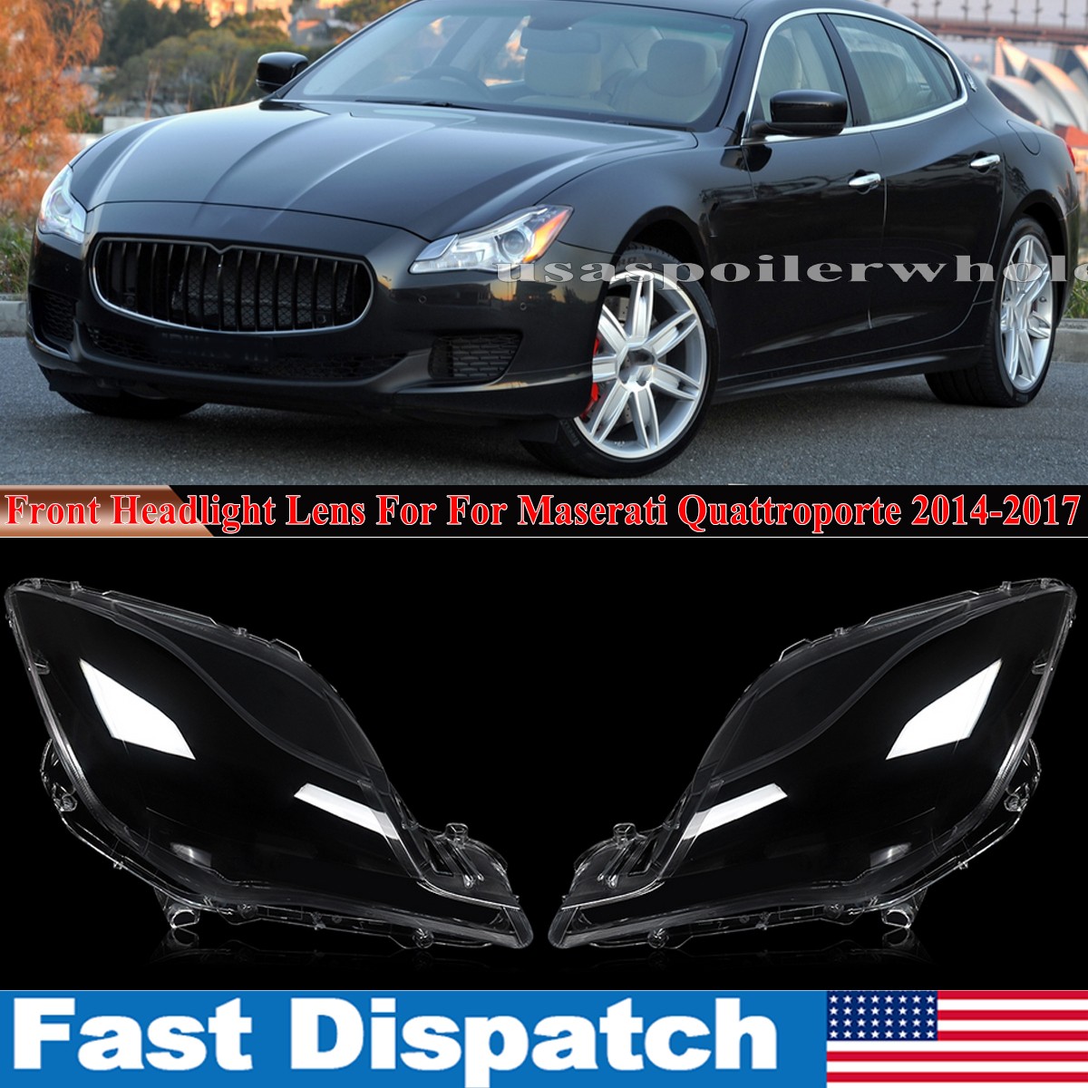 For Maserati Quattroporte 2014-17 2PCS Front Headlight Headlamp Lens Cover Shell