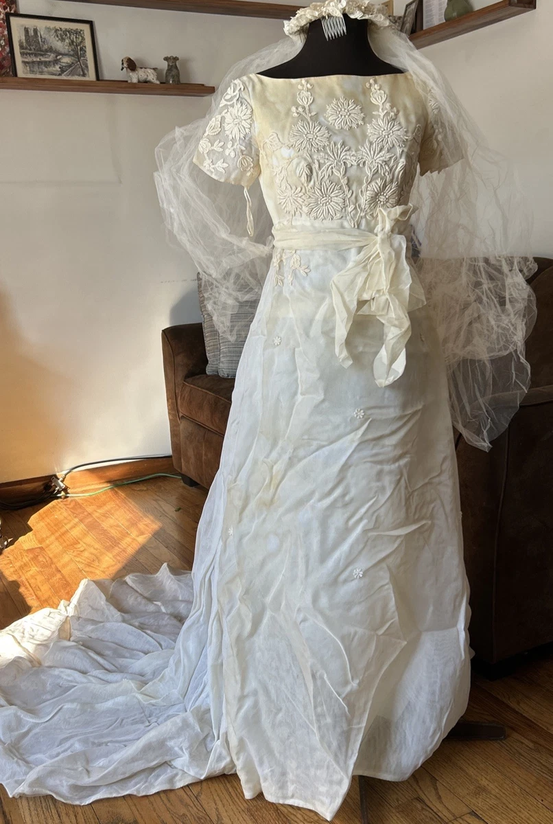 Linen Vintage Wedding Dresses & Veils for Women for sale | eBay