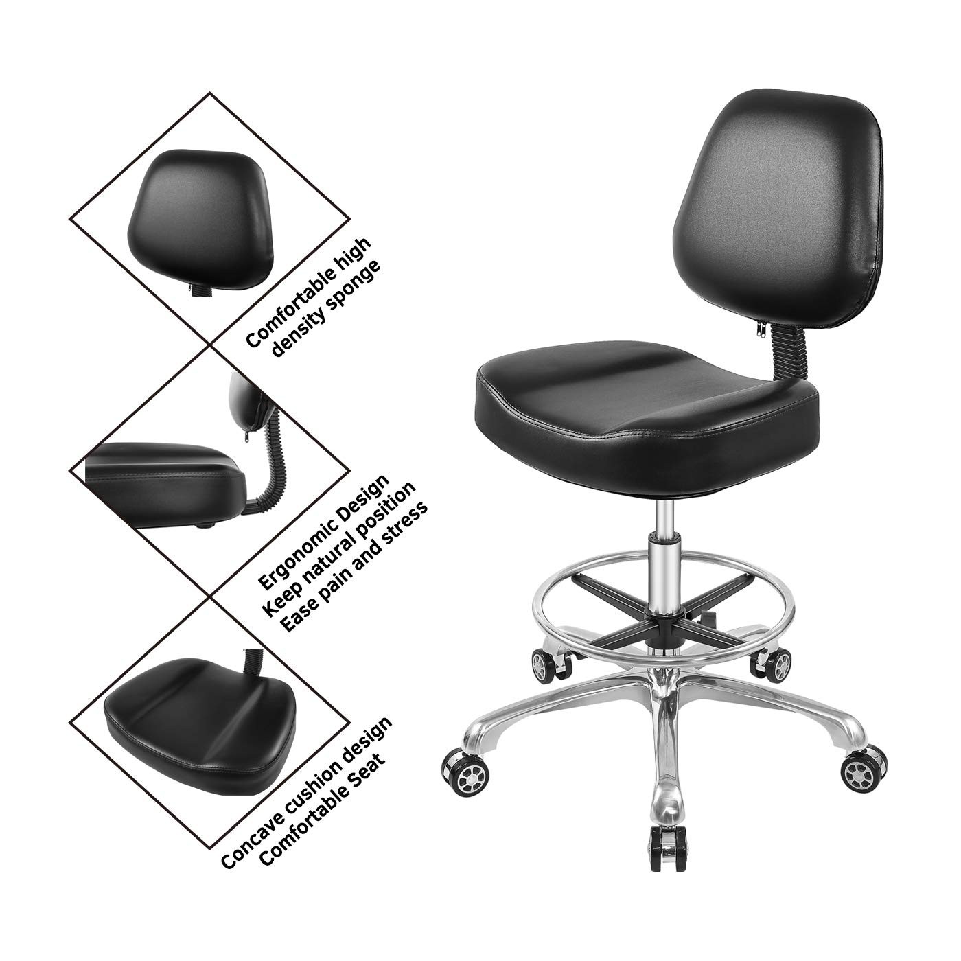 Lift Chair Adjustable Stool Drafting Chair with Backrest & Foot Rest Drafting...
