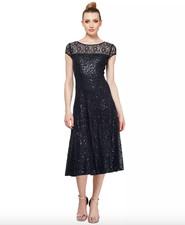SL Fashions Petite Sequined Lace Cap-Sleeve Dress, Black Sz 16P a639206