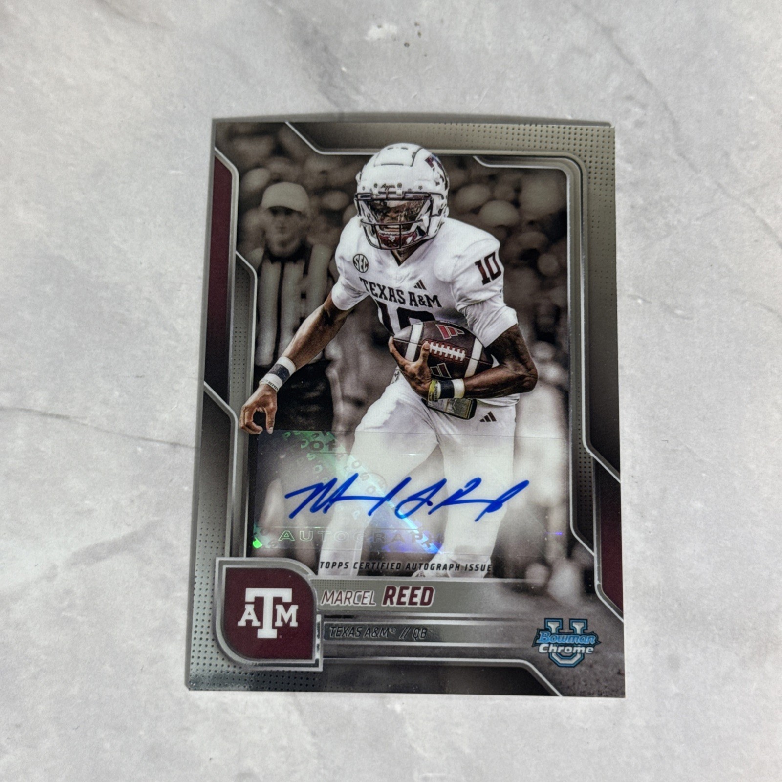 E1101 Marcel Reed 2025 Bowman Chrome University Auto #BCA-MRE Texas A&M
