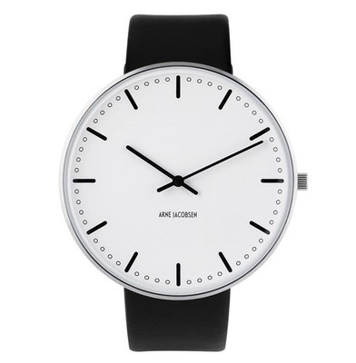 Arne Jacobsen City Hall Watch Large 46mm with Black Leather Strap 53203-2201