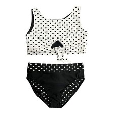 Les Tout Petits Girls Polka Dot Bikini Size 12 Black White Knot Front