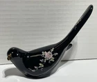 Fenton Bird of Happiness…Ebony Black Glass Painted Pink Roses-Signed V. Gherke