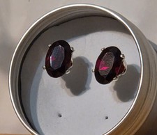 Genuine 10x6mm Oval Mozambique Garnet Gemstone Sterling Silver Stud Earrings