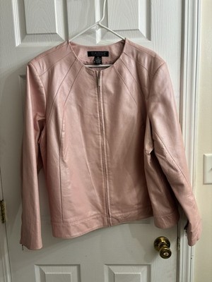 Dialogue Pastel Pink Leather Zip-Front Jacket