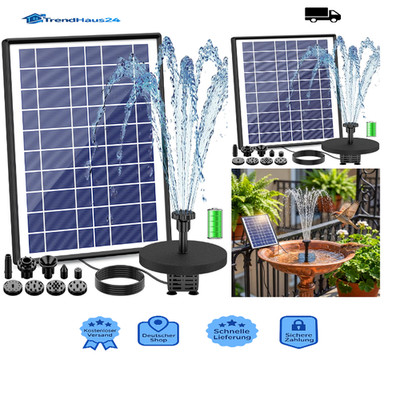Solarbrunnen mit 6 Fontänen 1500 mAh Batterie Teichpumpe