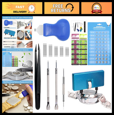 Watch Battery Replacement Tool Kit - Case Opener, Pry Tool, Tweezers & 60 Batter