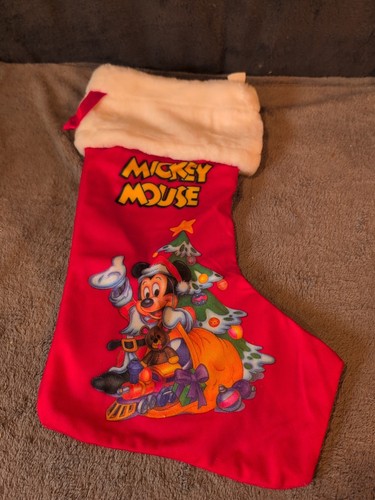 Vintage Disney Mickey Mouse Santa Claus 17 inch Christmas Stocking Faux Fur