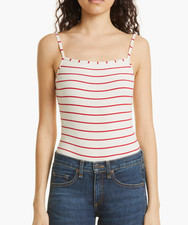PAIGE L5106 Womens Ribbed Red and Cream Rebecca Stripe Bodysuit Size XL