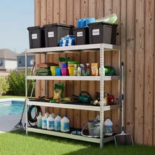 All-Road 4-Tier Steel Storage Shelving Unit in Silver, Washable Polypropylene Ra