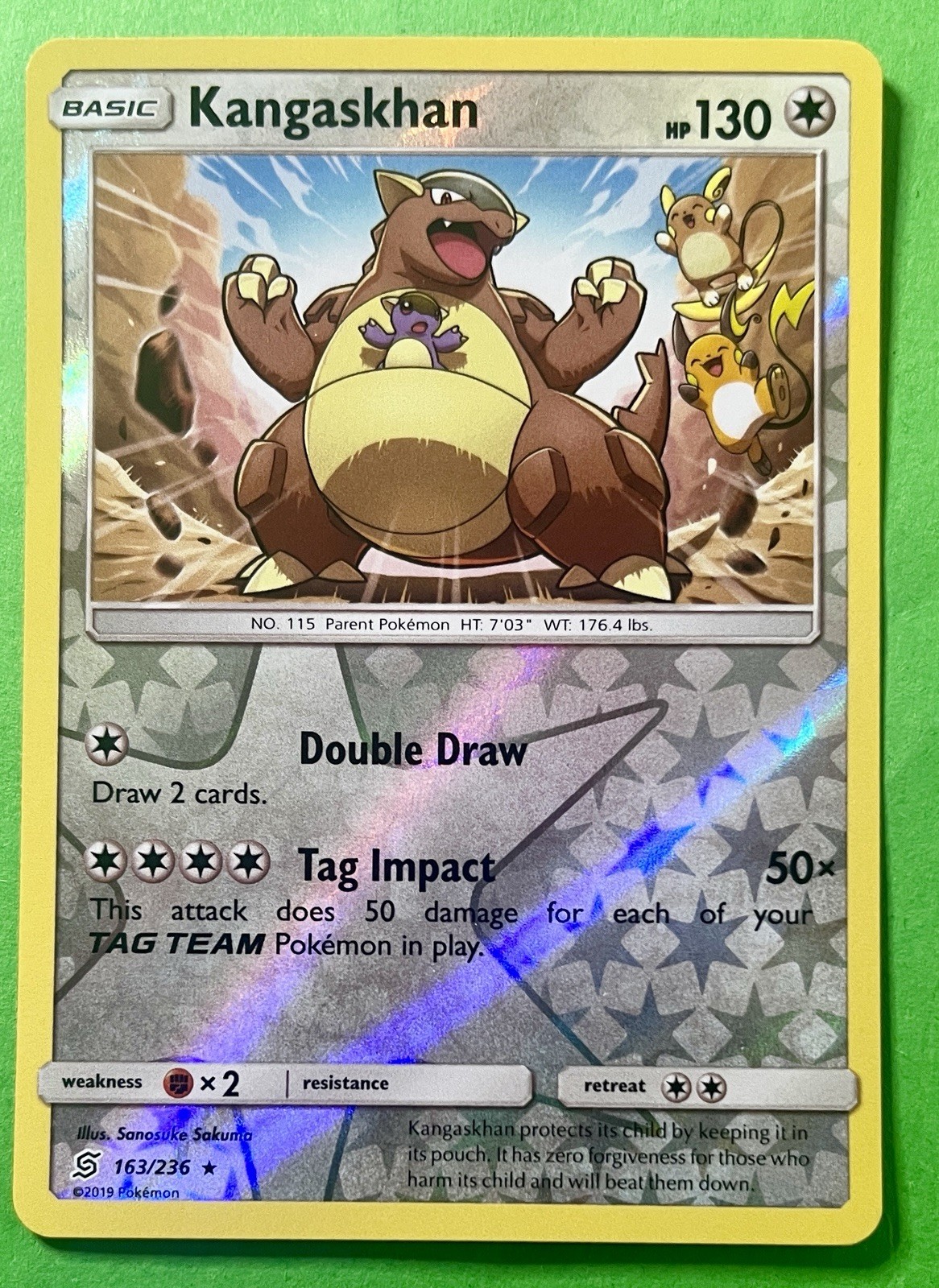 Kangaskhan 2019 Pokemon Sun & Moon Unified Minds REVERSE FOIL HOLO 163/236