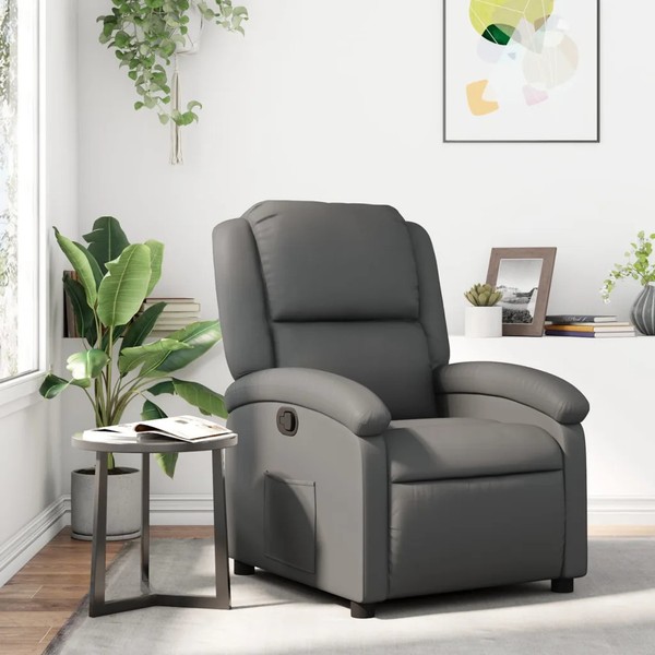 Relaxsessel Grau Kunstleder Mit Liegefunktion Und Schaukelmechanik-image