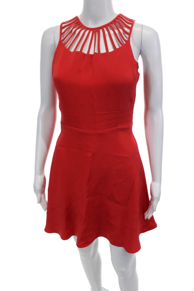 Vestido Parker para mujer de seda recortado cuello redondo sin mangas rojo brillante talla S Foto 2 de 4