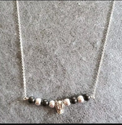 Marvelous Meteorite & Shungite Beaded Sterling silver 18in Necklace