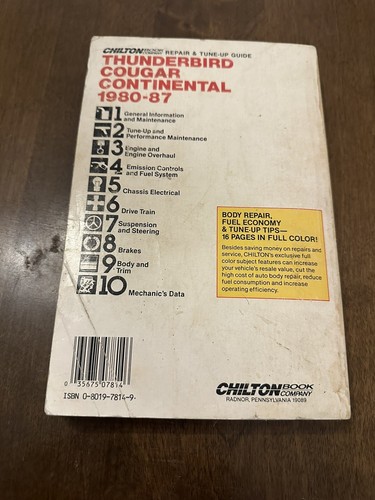 Chilton’s Auto Repair Manual Thunderbird Cougar Continental 1980-87 - Picture 6 of 6