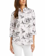 Charter Club Women Printed Blouse ( Bright White Combo), S
