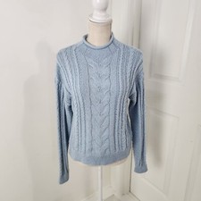 J Crew Sweater Womens XXS Blue Roll Neck Cable Thin Transitional Weather New