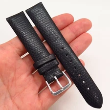 18mm Black Genuine Textured Lizard Leather Waterproof Watch Band Strap