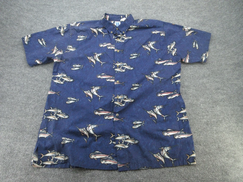 Camisa Gancho Y Aparejos Para Hombre XL Azul Marlín Pez Manga Corta Botón Extra Grande Foto 2 de 4