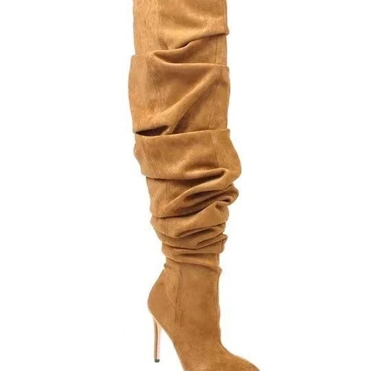 Runway Slouch Pleated Womens Pointed Toe High Stilettos Heel Over The Knee Boots - Image 2 of 4