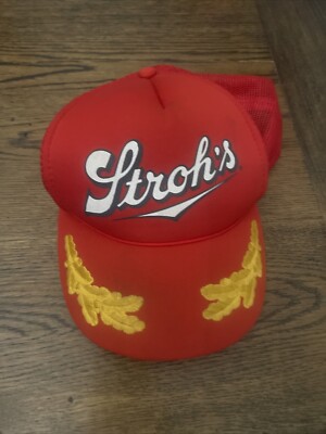 Vintage Stroh s Beer Red Foam Trucker SnapBack Hat Scrambled Eggs