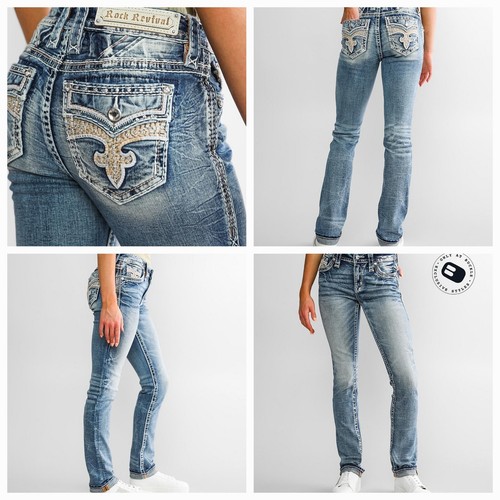 🤘NeW!!🥰 ROCK REVIVAL CADEAU LIGHT WASH ROPE EMBROIDERED STRAIGHT JEANS 26 - Picture 4 of 11