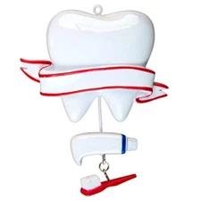 Dentist Tooth With Dangling Toothpaste & Brush Christmas Ornament