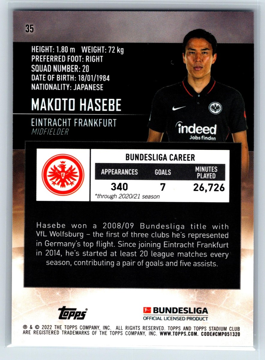 Makoto Hasebe 2021-22 Stadium Club Chrome Bundesliga Eintracht