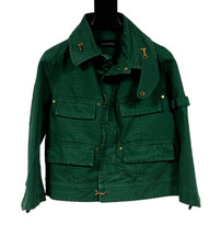 Dsquared2 Womens Cropped Military Denim Jacket Sz 42 Green Cotton Gold Hardware