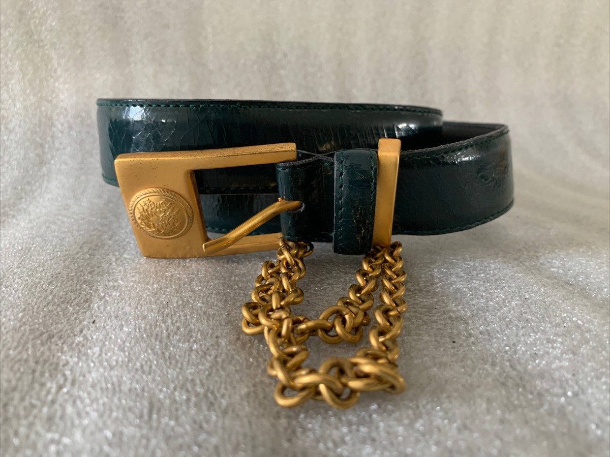 MONDI VINTAGE BLACK WAIST BELT WITH SILVER CHAIN ACCENT Mondi Black Leather Belt with Ivory Buckle and Gold-Tone Pin main image 2