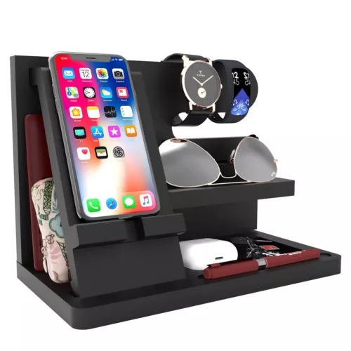 Gifts For Men Desk Organizer Wooden Phone Docking Station Key Wallet Holder Watc