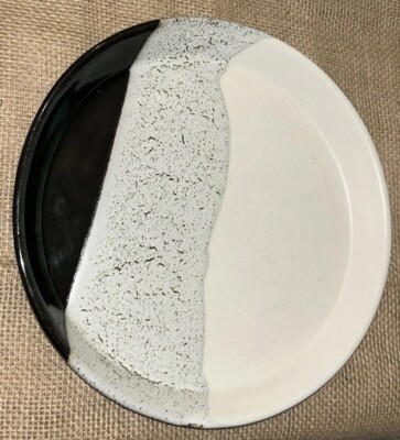 Original Signed Chieko Drip Glaze Pottery Plate 10 1/8 Diam #1of3 Gray Brown Blk