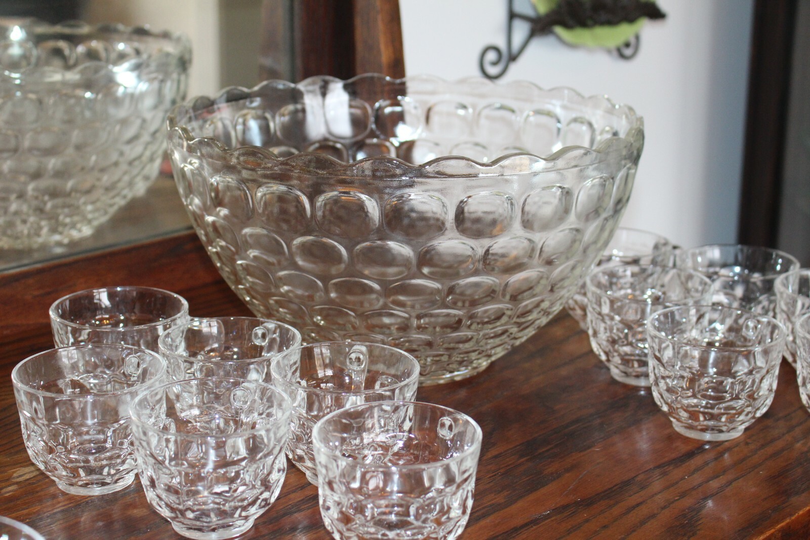 Vintage Federal Glass Clear Thumbprint Punch Bowl Set with 12 Cups eBay