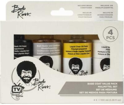 Bob Ross Base Mantel Ölgemälde Set Mit Liquid Weiß, Schwarz, Klar 4 X 100ml