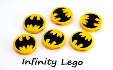 6 LEGO Yellow Tile Round 2 x 2 with Batman Logo Patterned (14769) - 6 Pieces