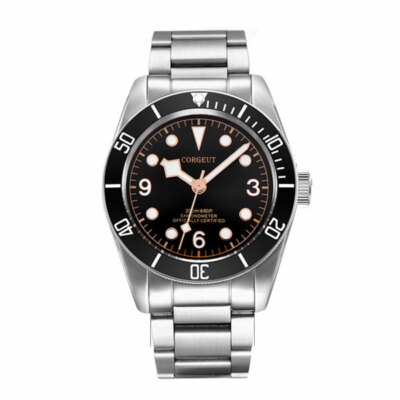 41mm CORGUET Black Dial Sapphire Glass Japan NH35A Miyota Automatic Mens Watch