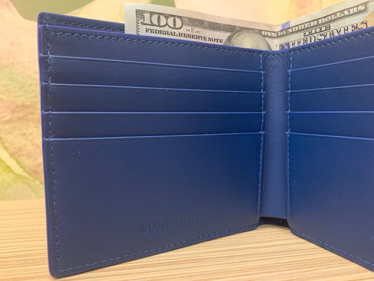 Genuine Burberry Logo Embossed Leather International Bifold Wallet Blue -  New